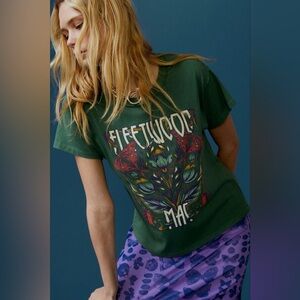 NWT FREE PEOPLE X DAYDREAMER Fleetwood Mac Butterflies Reverse Tee Stormy Green